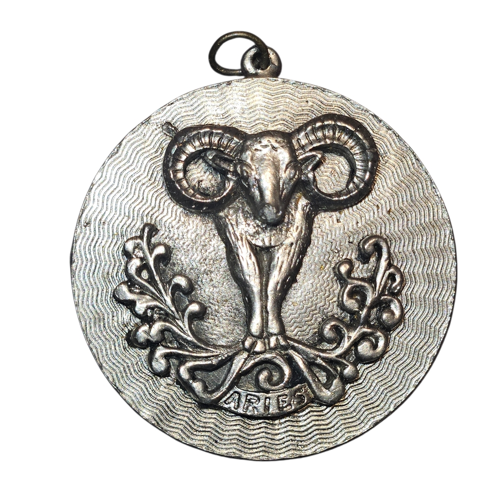 Vintage Silver Tone Aries Zodiac Medallion Pendant